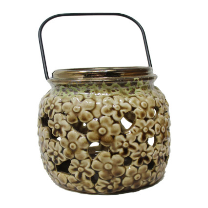 Ceramic Floral Lantern - Beige 5"