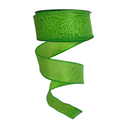 1.5" x 10yd Lime Green Embossed Ribbon