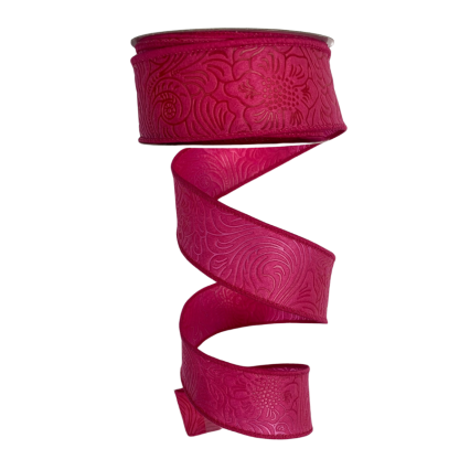 1.5" x 10yd Cranberry Embossed Ribbon