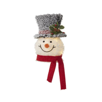 16" Flocked Lighted Snowman Head w/Removeable Hat