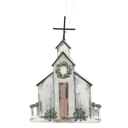 6" White Church Ornament