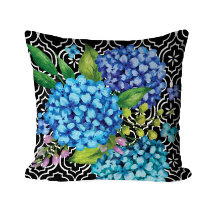 17" Hydrangeas on Black Pillow