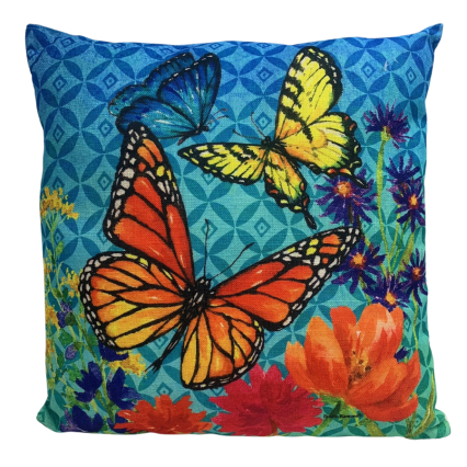 17" Outdoor Pillow - Butterflies and Wildflowers