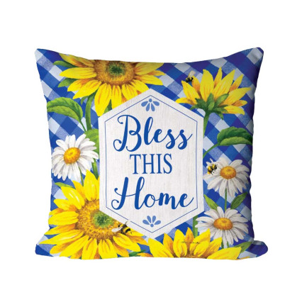 17" Bless this Home Sunflowers & Daisies Pillow