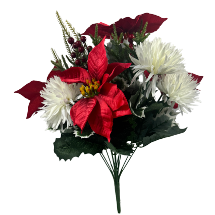 19" Poinsettia & Mum Mixed Bush
