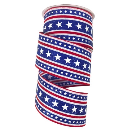 2.5" x 10yd Bold Stars and Strips Glitter Ribbon