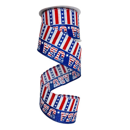 2.5" x 10yd USA Glitter w/Red, White, Blue Stripes Ribbon