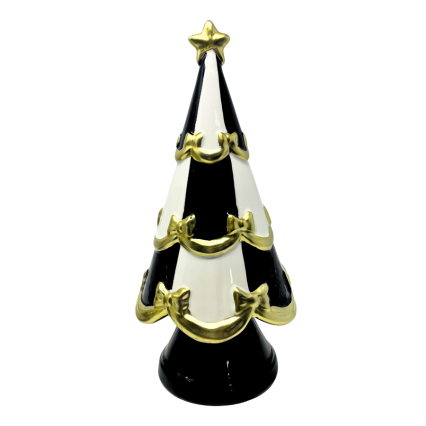 10" Ceramic Black Stripe Gold Bow Tree