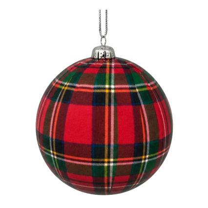 4" Red Plaid Ball Ornament