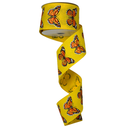 2.5"x10yd Butterflies on Yellow Ribbon