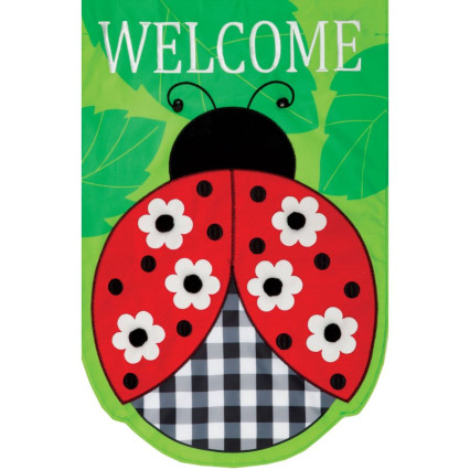 Ladybug Gingham Applique Garden Flag