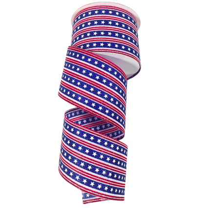 2.5" x 10yd Double Stripes and Stars Glitter Ribbon