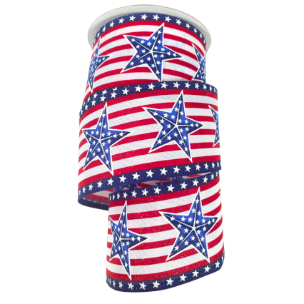 2.5" x 10yd Blue & White Stars on Stripes Ribbon