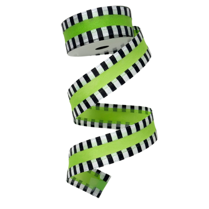 1.5"x10yd Lime with Black & White Gingham Stripe Border