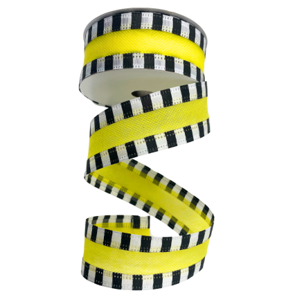1.5" x 10yd Yellow with Black & White Gingham Stripe Border