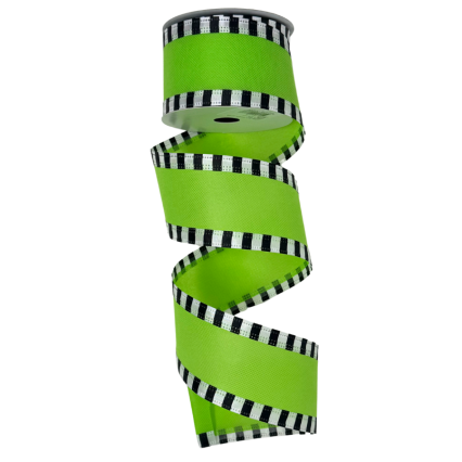 2.5" x10yd Lime with Black & White Gingham Stripe Border