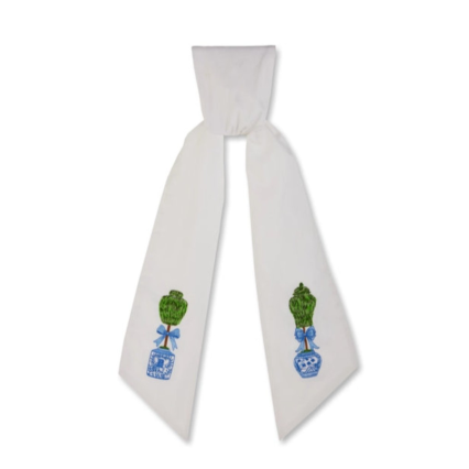 58" Boxwood Ginger Jars Wreath Sash - White/Blue