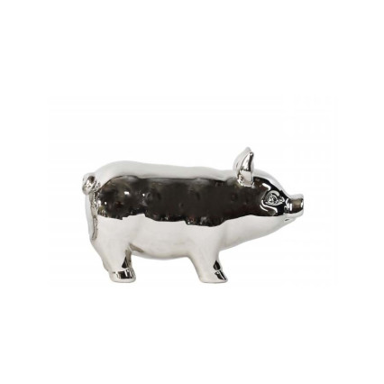 Ceramic Standing Pig Figurine - Polished Chrome Silver
