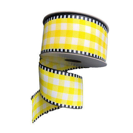 1.5inch x 10yd Yellow and White Checker with Black and White Edges