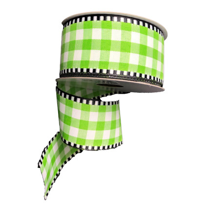 1.5inch x 10yd Lime and White Checker with Black and White Edges
