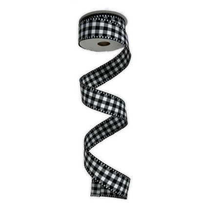 1.5"x10yd Black & White Checkered Plaid with Black & White Edge Ribbon