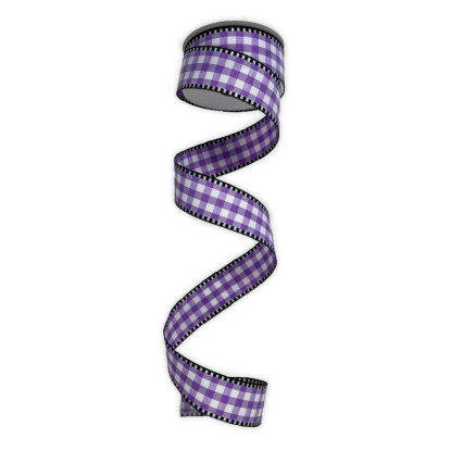 1.5"x10yd Purple & White Checkered Plaid with Black & White Edge Ribbon