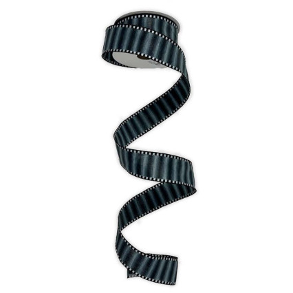 1.5"x10yd Black Ombre Stripe with Black & White Edge Ribbon