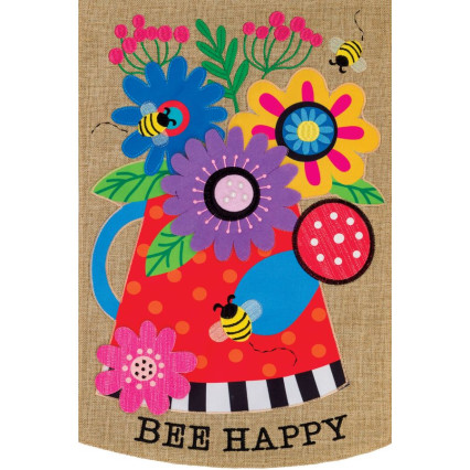 Whimsy watering Can Burlap Garden Flag