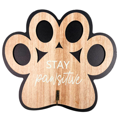 Stay Pawsitive Key Hanging Sign - Wood