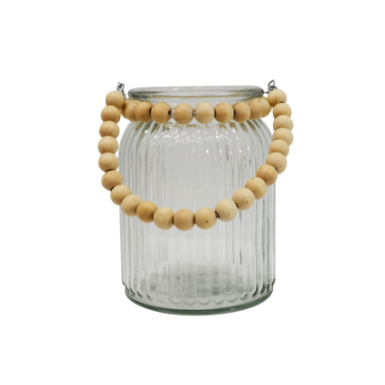 Glass Lantern with Beaded Handle