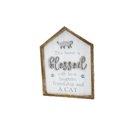 Blessed Cat Wood Sign
