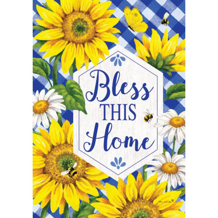 Sunflowers and Daisies- Bless This Home Large Flag