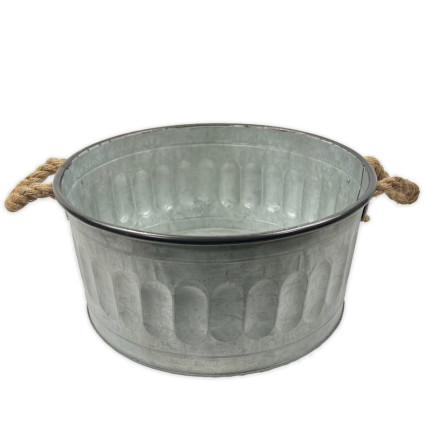 Round Metal Storage/Planter with Rope Handles-Large