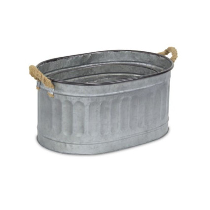 Oval Metal Storage/Planter with Rope Handles-Large
