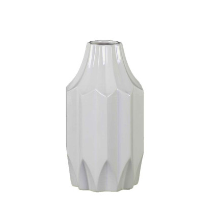 Ceramic Vase w/Patterned Design Body - Glossy White