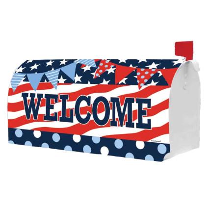 Welcome Patriotic Patterns Mailbox Cover