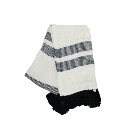 50" x 70" Large Black Stripes on White Throw Blanket w/Tassels
