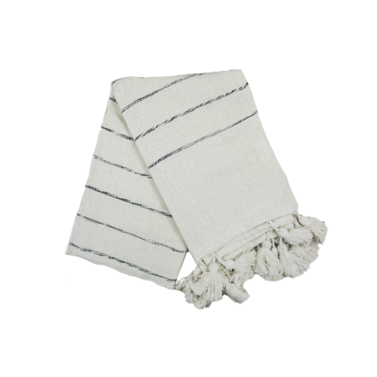 50"x70" Skinny Black Stripes on White Throw Blanket W/Tassels