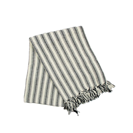 50" x 70" Thin Black Stripes on Cream Throw Blanket w/Fringe