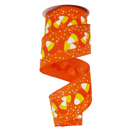 2.5" x 10yd Candy Corn on Orange Ribbon