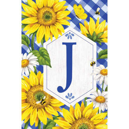 Sunflowers & Daisies Monogram Flag- J