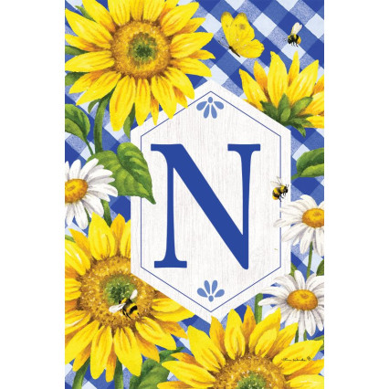 Sunflowers & Daisies Monogram Flag- N