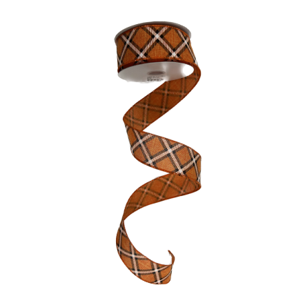 1.5" x 10yd Orange with Black/White Diamond Pattern Ribbon