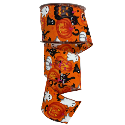 2.5" x 10yd Orange Halloween Ribbon