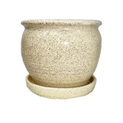 6.25" Planter with Saucer-Cream Speckle