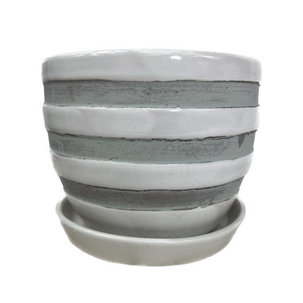 5"H Distressed Planter With Saucer
