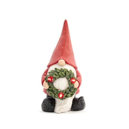 10" LED Resin Gnome with Wreath