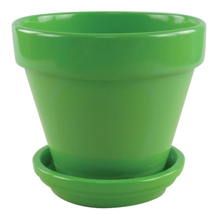 6" Standard Pot with Attached Saucer - Lime Green