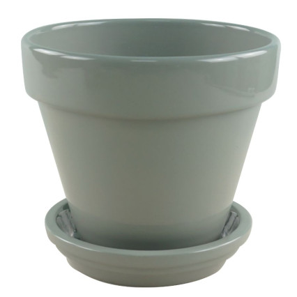 6" Standard Pot with Attached Saucer -Gray