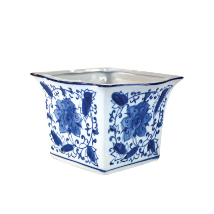 4.25" Floral Square Planter - Blue & White